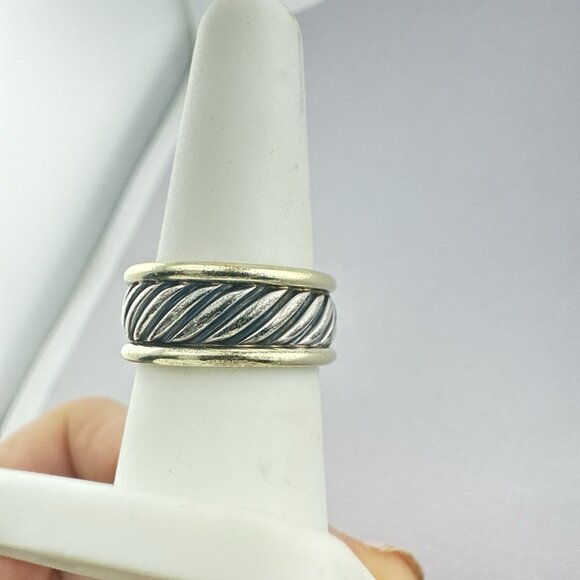 David Yurman Ring Sterling Silver 14K Gold Cable Band Twist Cigar 7.5 Mixed Meta - Picture 5 of 15